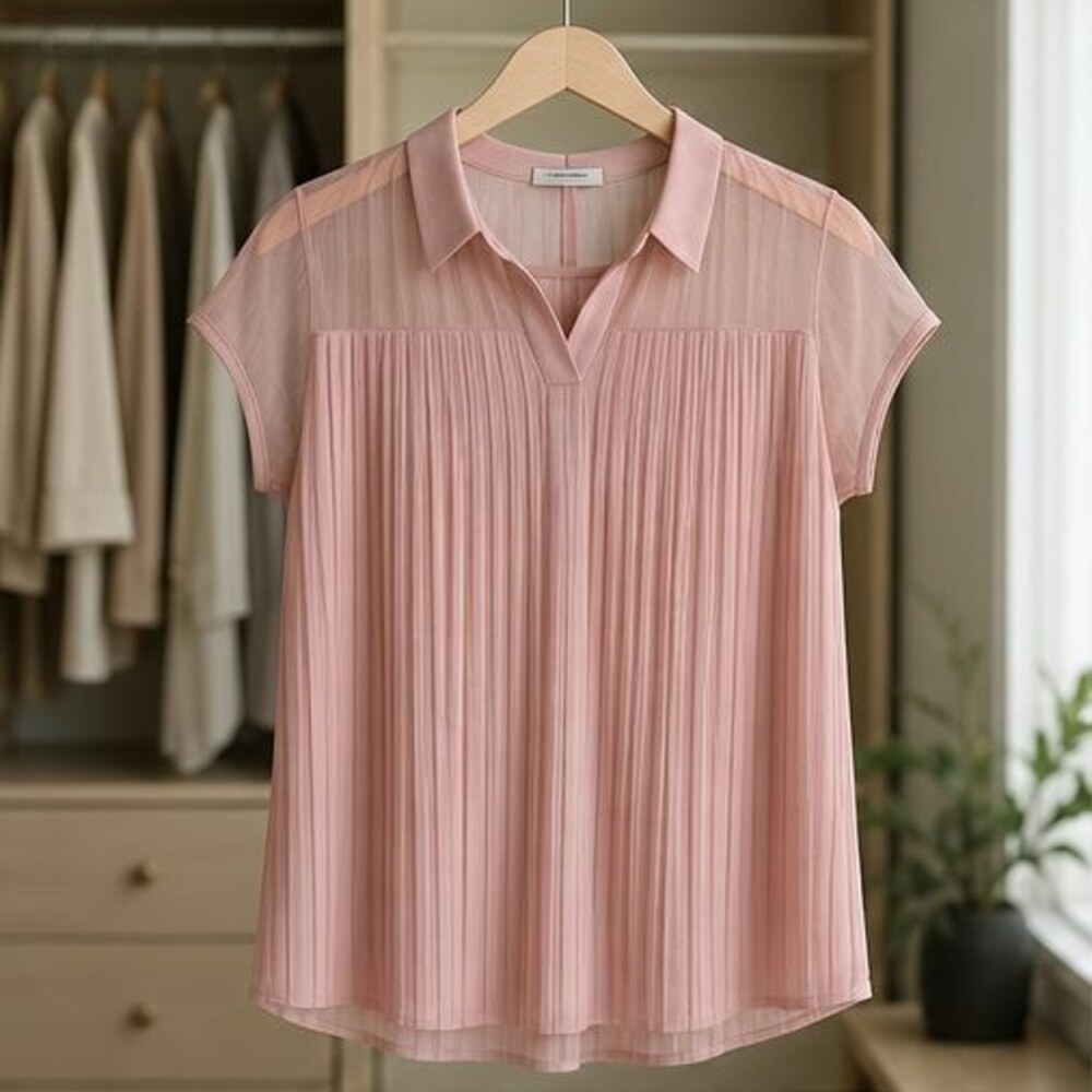 Navy Pleated Blouse